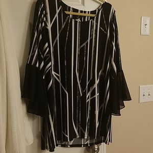 Alfani 2x tunic sheer bell sleeve black white